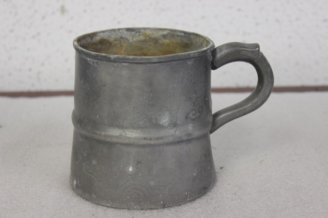 A Dragon Pewter Cup: Marked China - 4 inches tall