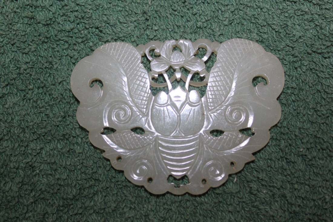 Antique / Vintage Chinese White Jade Butterfly: Circa 19th / 20th Century. Nicely carved. 3 1/4" x 2 1/2".
