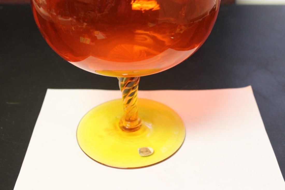 A Blenko (?) Large Goblet with Label - 3