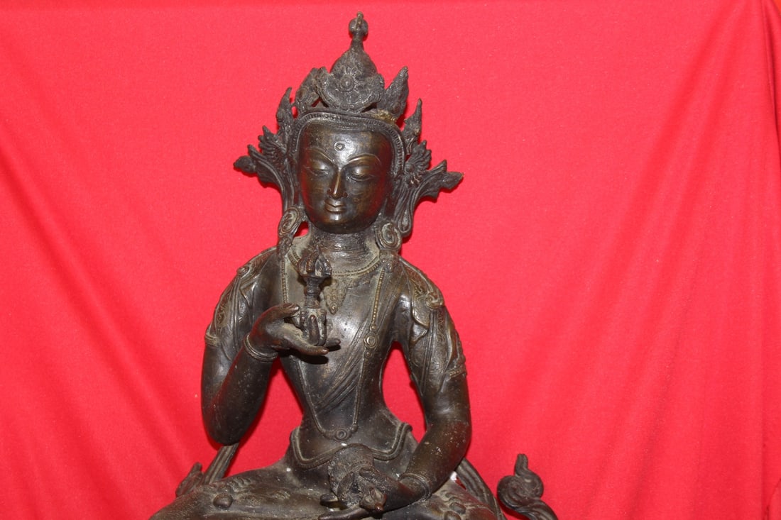 A Bronze Diety: Two parts: one statue, one base - together= 18" tall - most likely 19th century