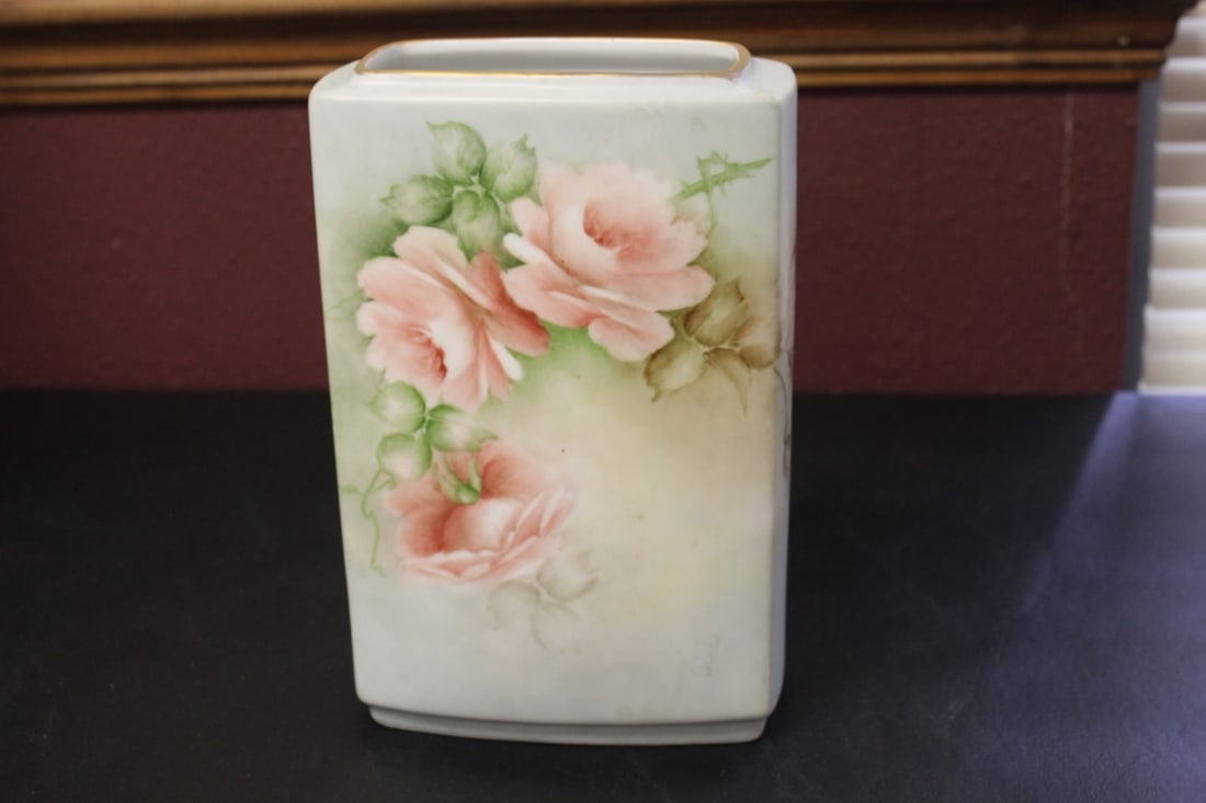 A Signed West Germany Rectangular Vase: Hand Painted and Signed by the artist - Mid 20th century - 9 inches tall