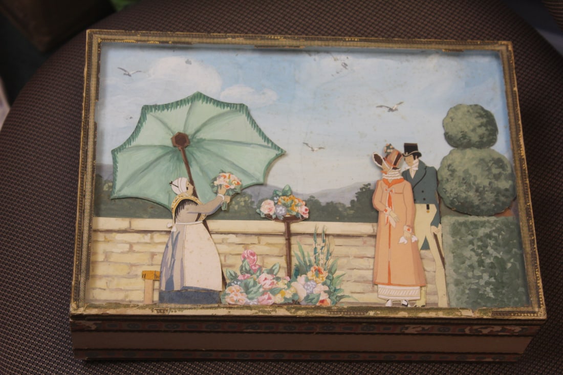 Watercolour 3D Top Box: please note: minor losses on the side as shown - 11 3/4" across