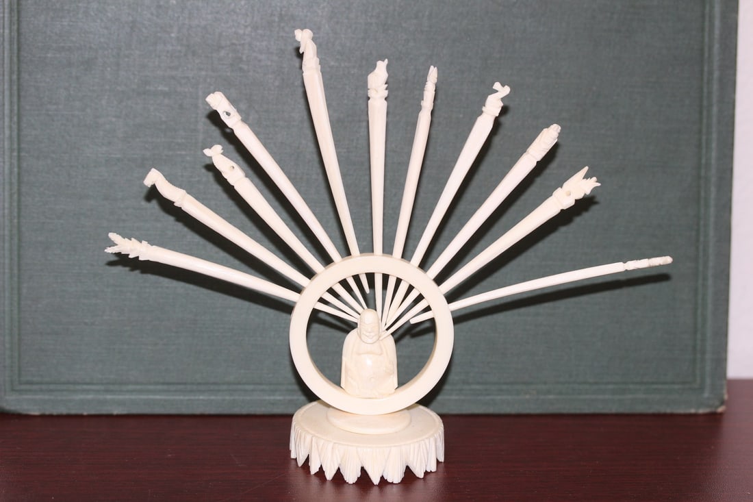 A Chinese Bone with Toothpicks: 11 of them, missing one - toothpicks= 3" to 3 1/2" long each
