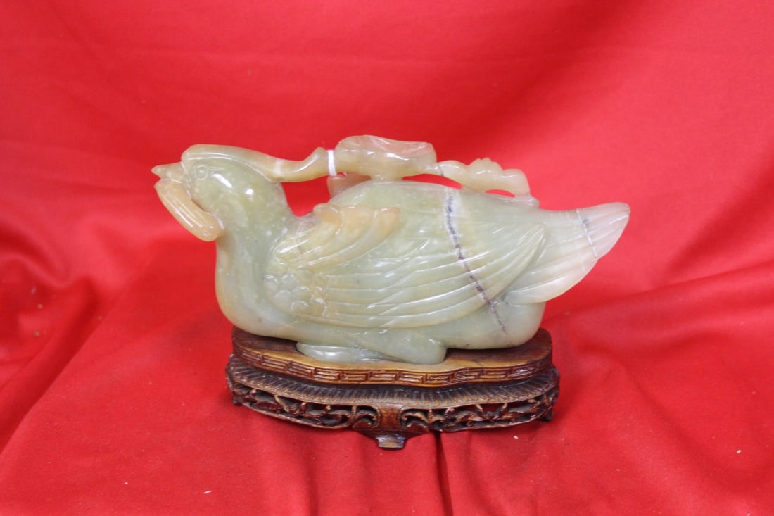 A Jade or Similar Hardstone Swan on Base: Chinese - 6 3/4" long