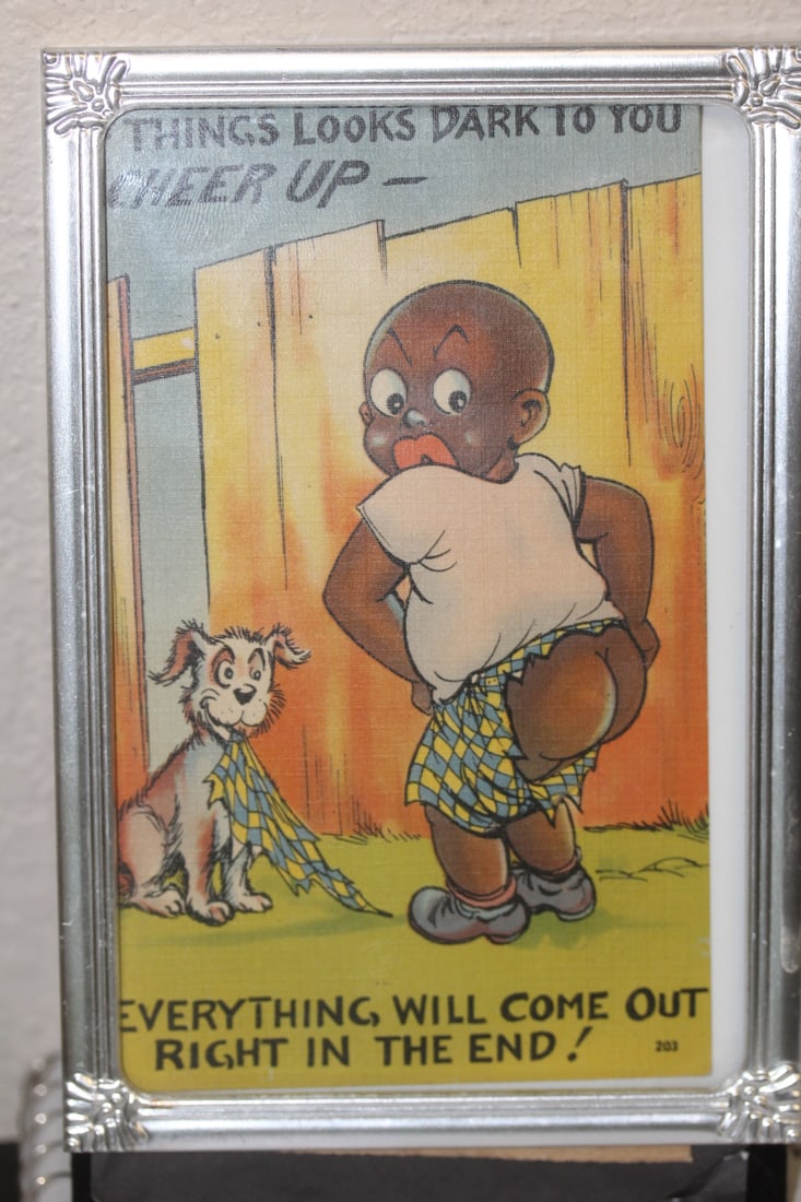 Framed Black Americana Post Card: 30's or 40's - overall= 6 1/8" x 4 1/8"