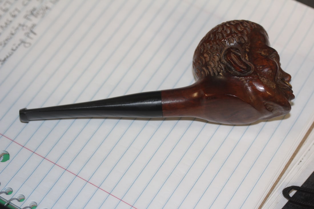 Wood Figeral Smoking Pipe: well carved - 5 3/4" long