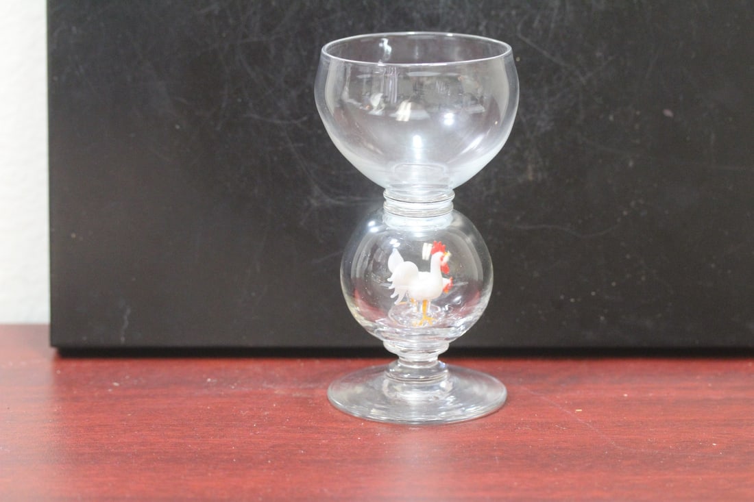 A Bimini Rooster Glass Goblet: 4 3/4" tall