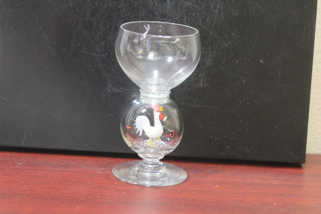 A Bimini Rooster Glass Goblet: 4 3/4" tall
