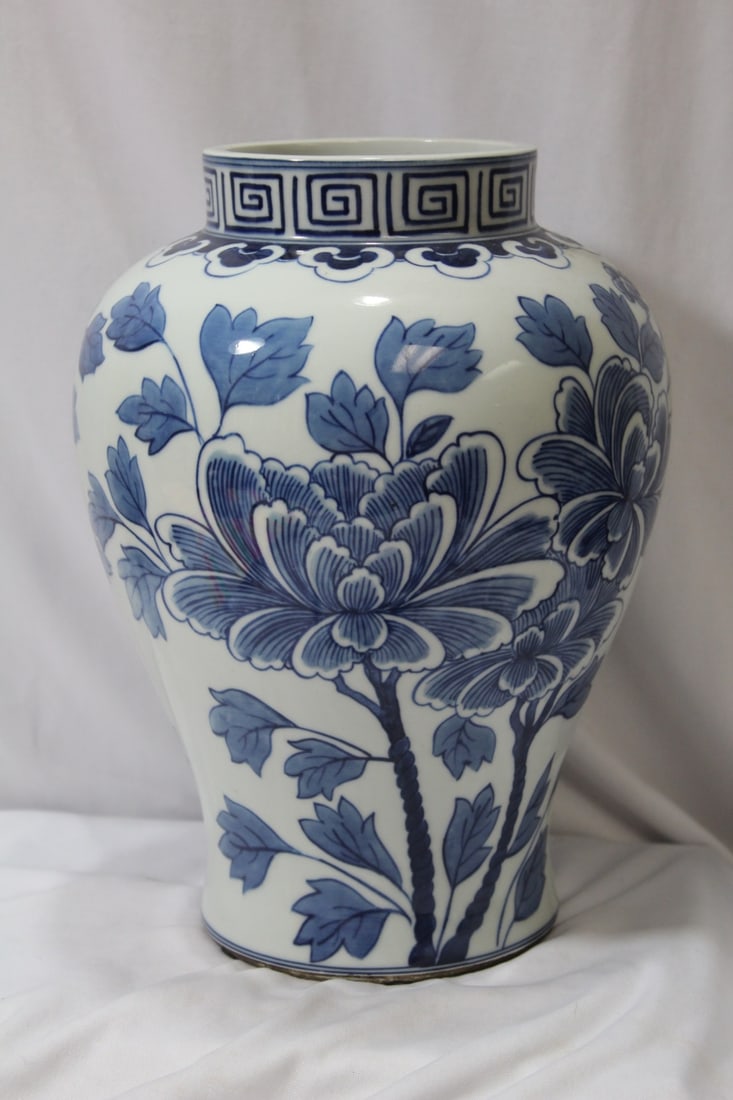 A Well Made Gumps Blue and White Vase: Chinese style - heavy - 10 5/8" tall
