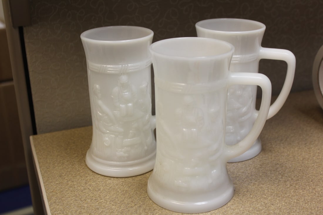Lot of 3 Milk Glass Mug: 6" tall each