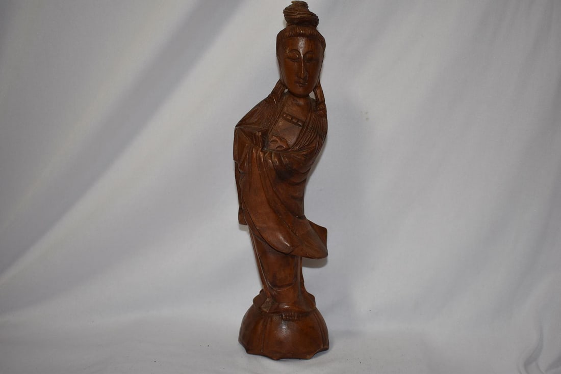 A Vintage Chinese Wooden Figurine: 12" tall