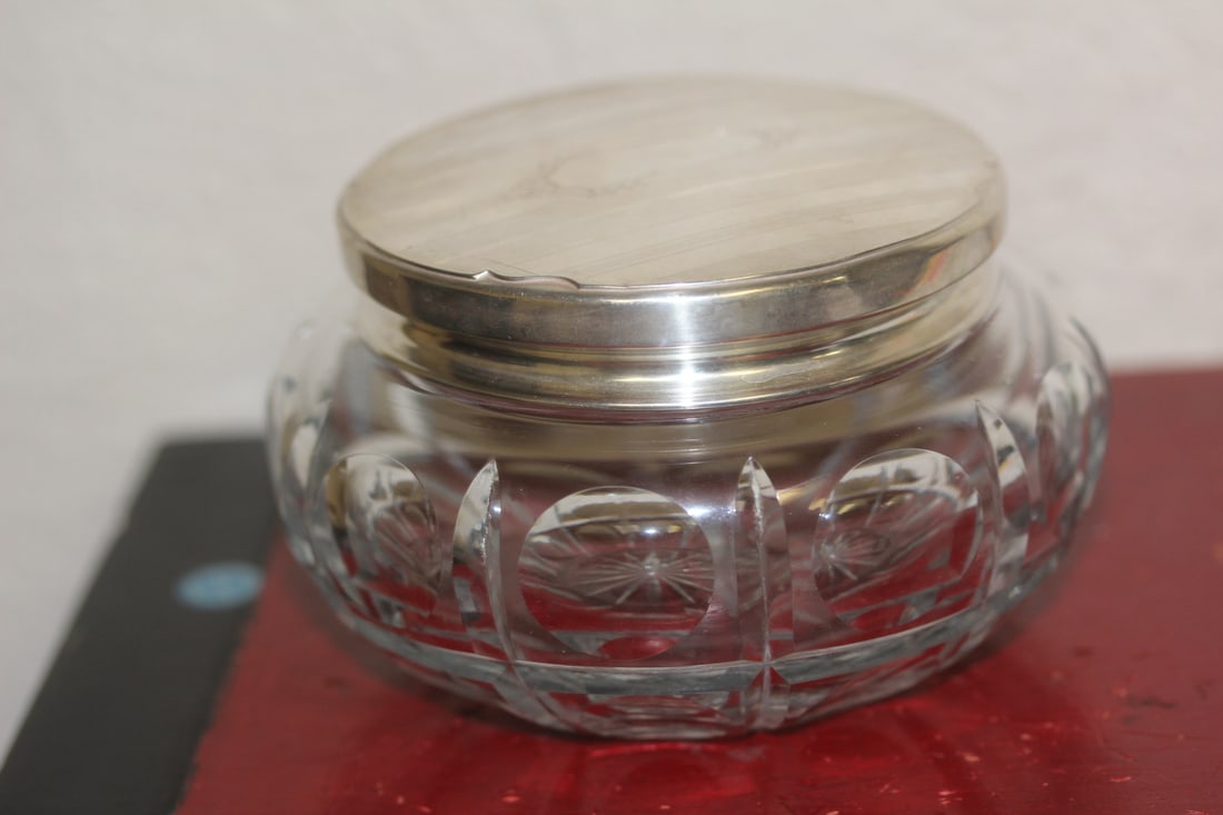 Sterling Top Cut Glass Jar: no monogrammed - most likely 19th century - 4 1/8" across