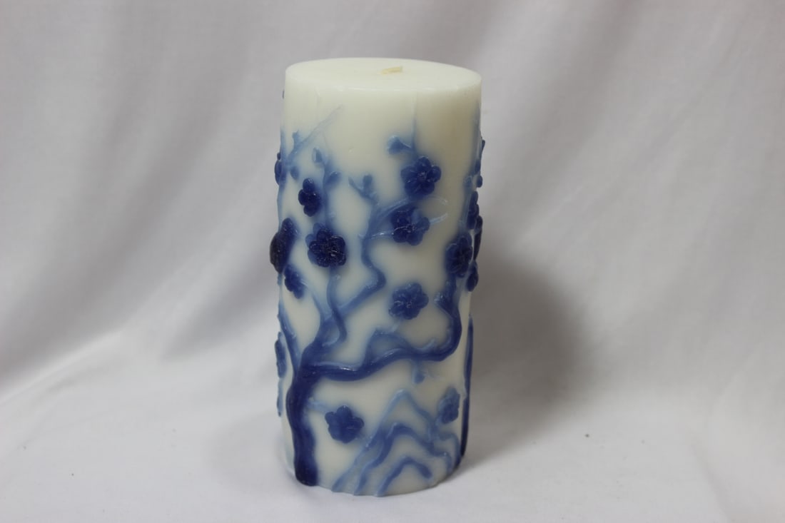 A Blue and White Candle: 6 1/4" tall