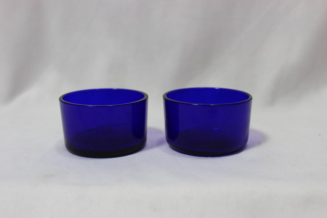 Lot of Two Cobalt Blue Glass Salt Containers: 2 inches in diameter
