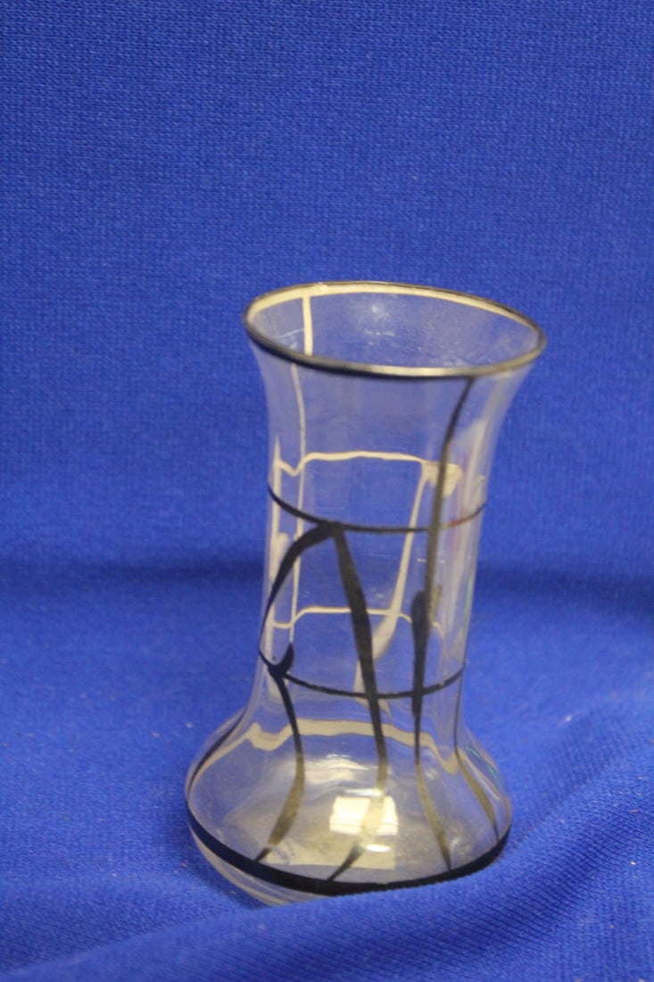 Silver Overlay Glass Vase: 3 3/4" tall