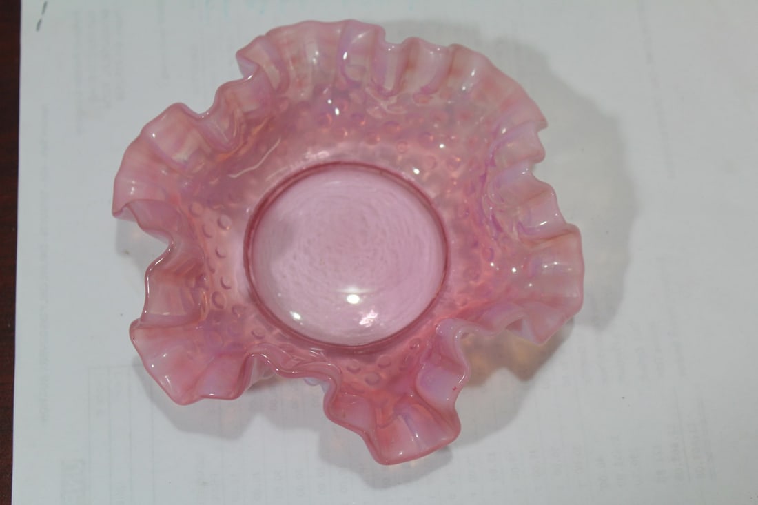 A Pink Glass Hobnail Bowl: 6 1/8" in diameter