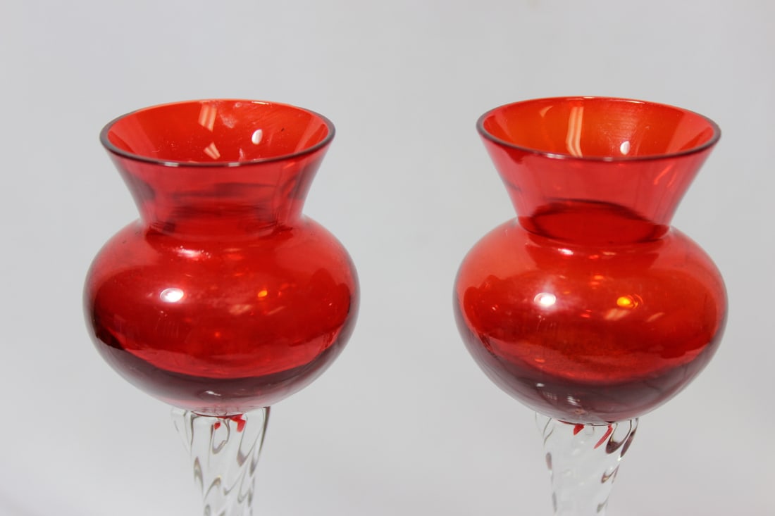 Lot of 2 Stem Red Glass Goblets: 8 inches tall each