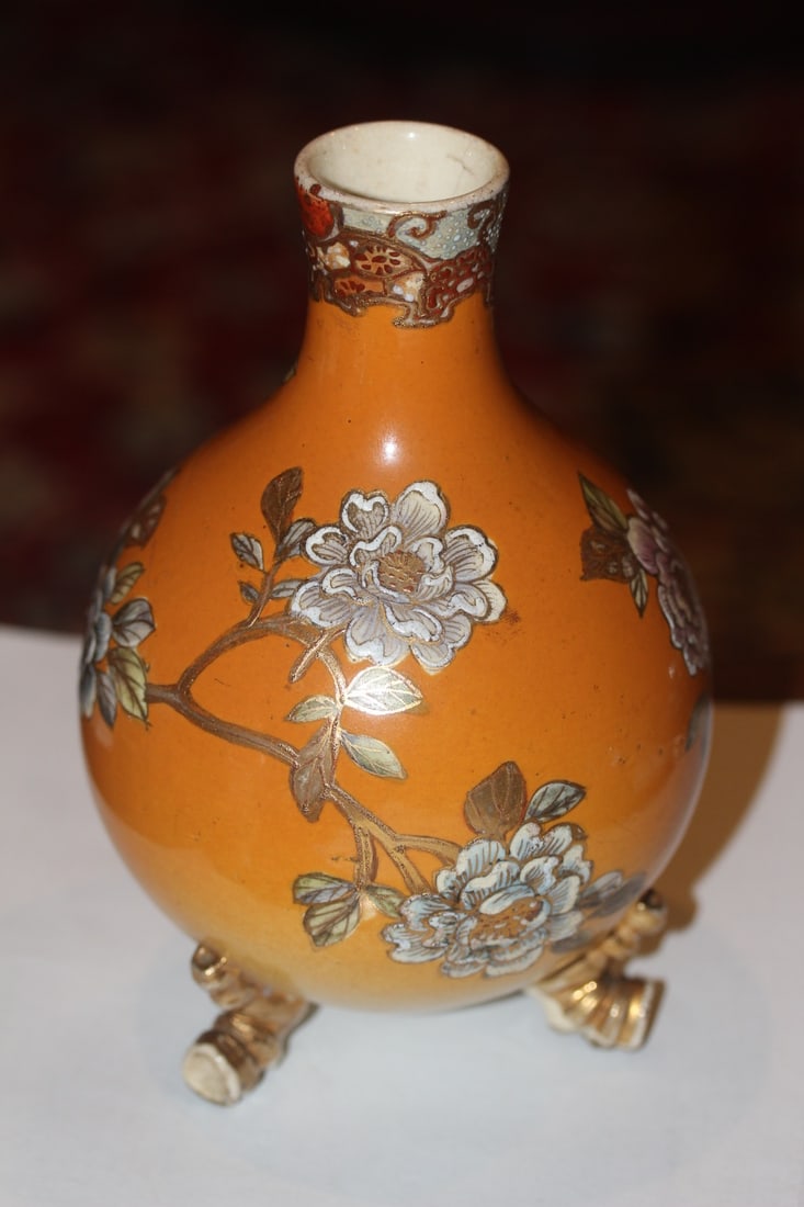 Antique Satsuma Footed Vase: early 20th century - 7 1/2" tall