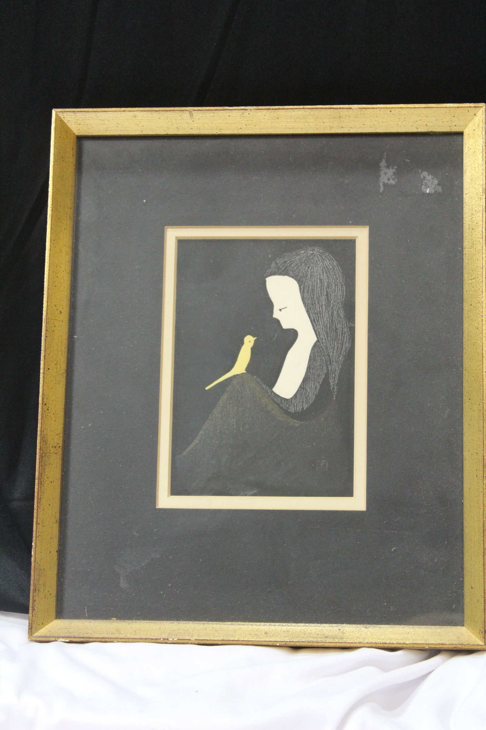 A Kaoru Kawano Woodblock Print: Framed - overall= 12 1/2" x 10 1/4" - sight= 6" x 4 1/4"