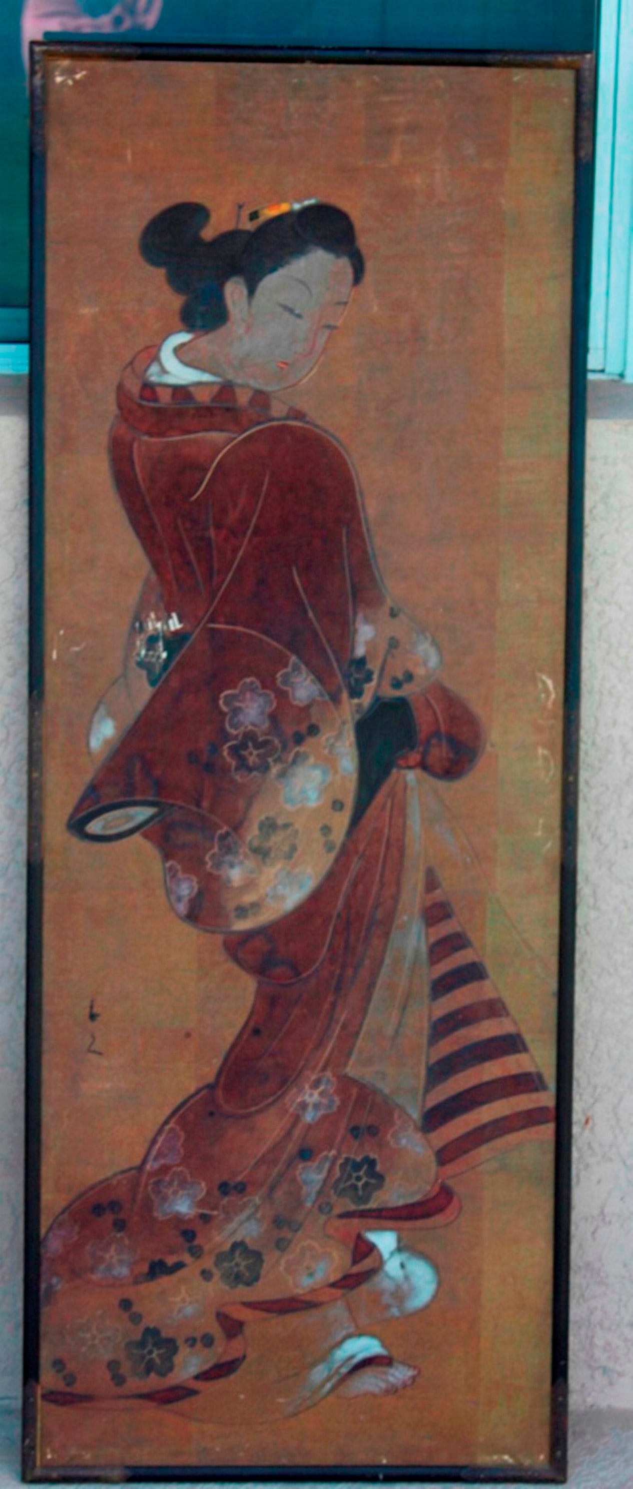 Antique Japanese Painting on Paper of Young Beauty: As shown