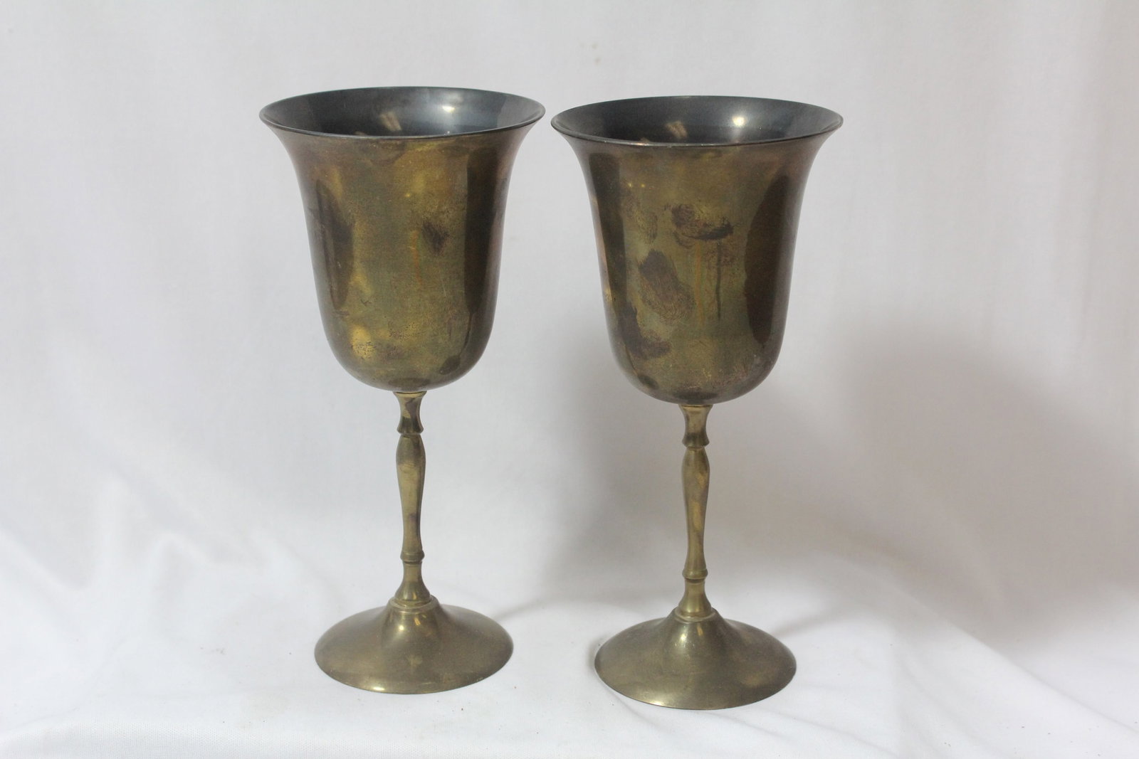 Lot of Two Brass Stem Cups: 7 1/2" tall