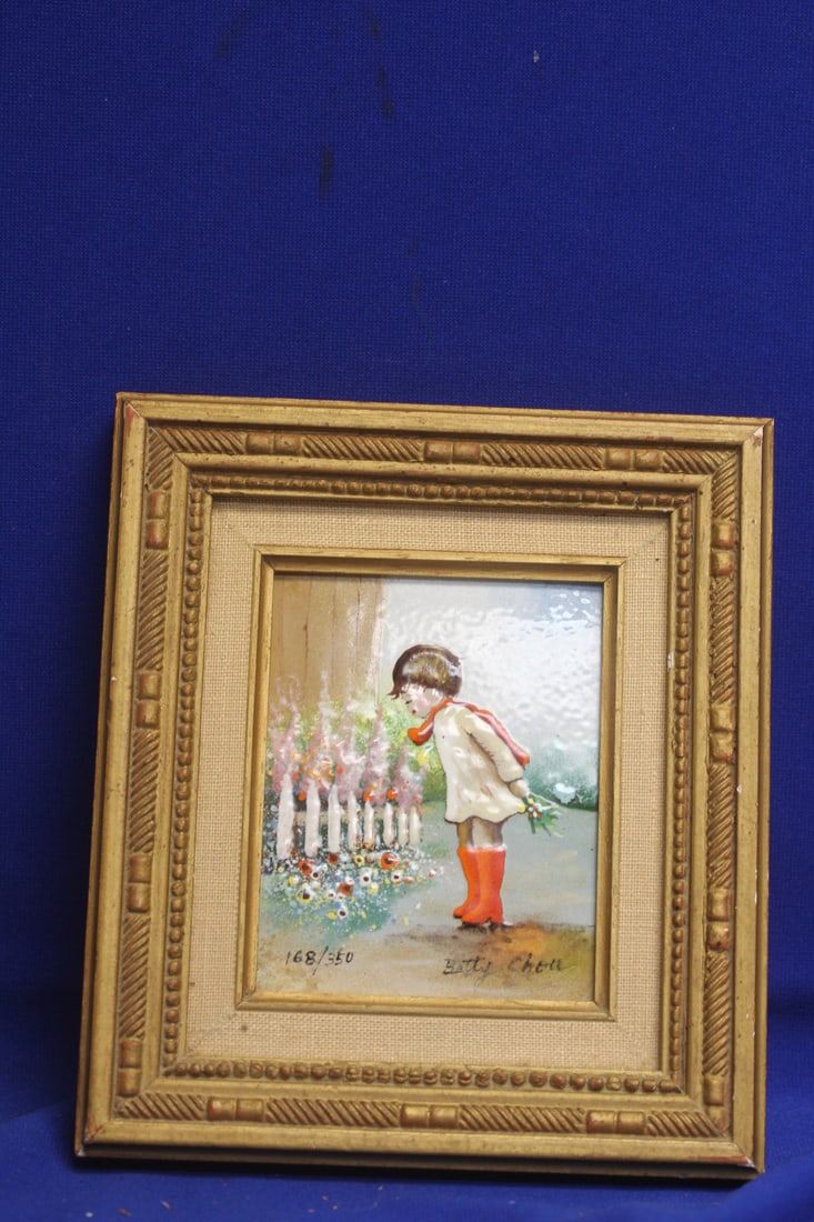 Signed Betty Chou Enamel on Copper Painting: Limited Edition - overall= 7 1/4" x 8 1/2"