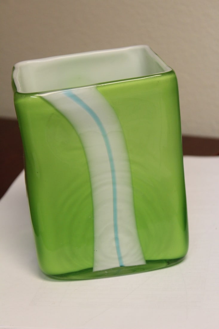A Square Artglass Vase: 5" tall
