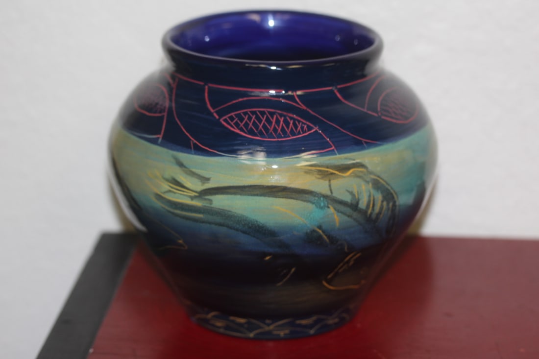 Signed Ceramic Fish Pot - 3