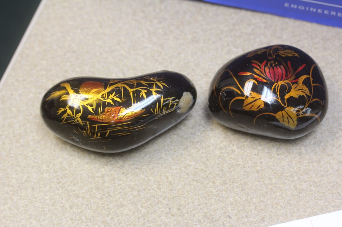 Lot of Two Lacquer Stones: please note: one has losses as shown - longest= 3 3/4" long
