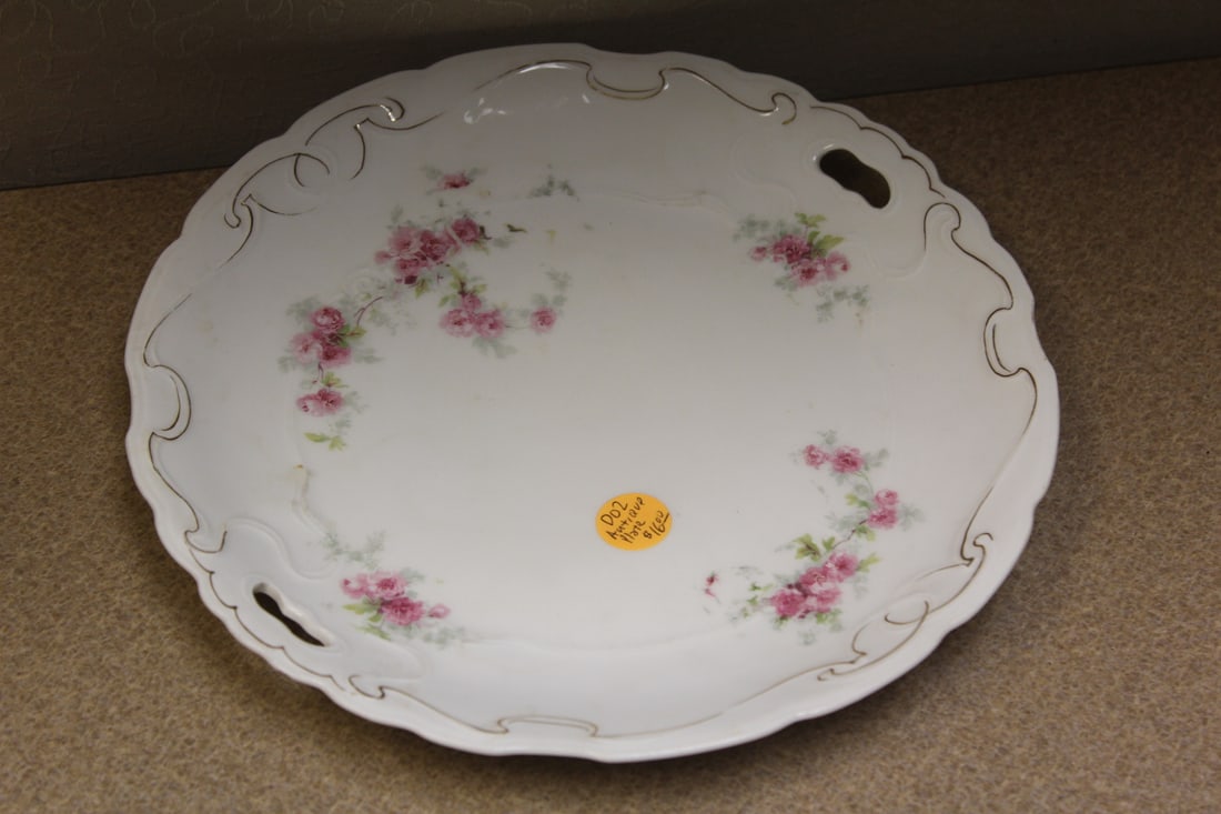 Antique Porcelain Tray: with two handles - 9 1/2" in diameter