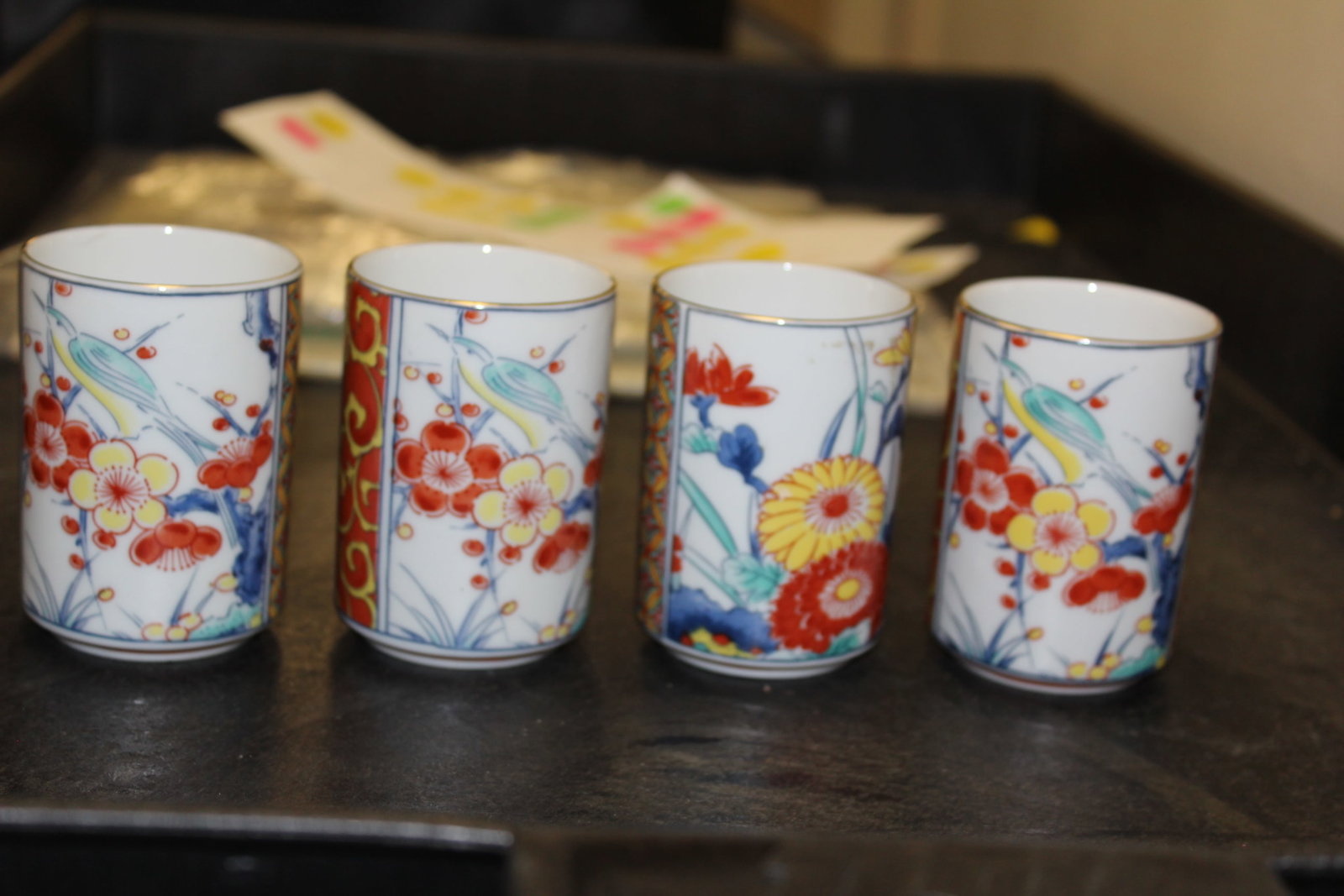 Lot of 4 Japanese Cups: signed - 3 1/2" tall each
