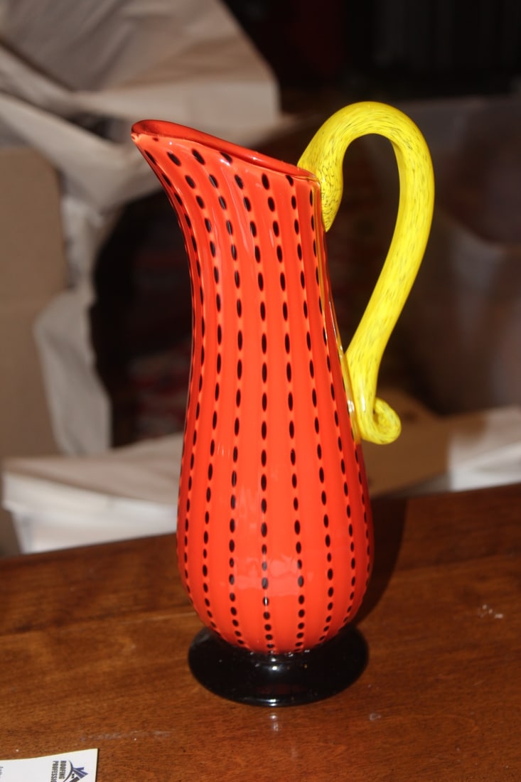 Art Glass Pitcher by Andrew Magdanz: signed - beautiful piece - 9 1/2" tall