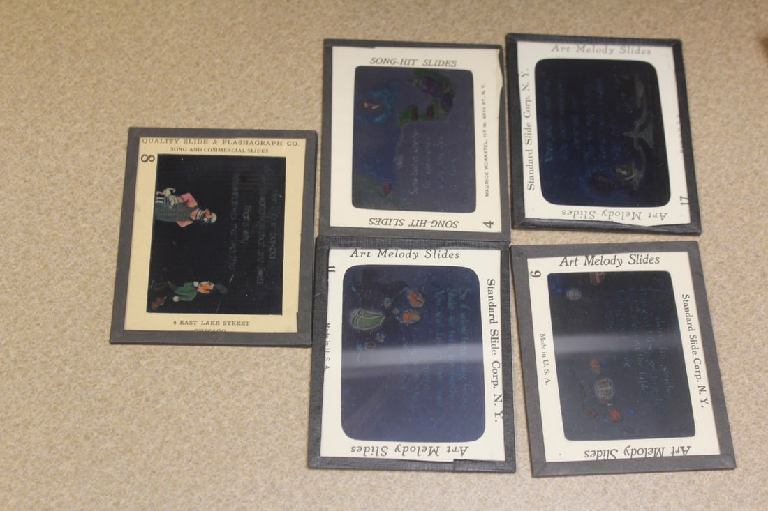 Lot of 5 Art Melody Glass Slides: as shown