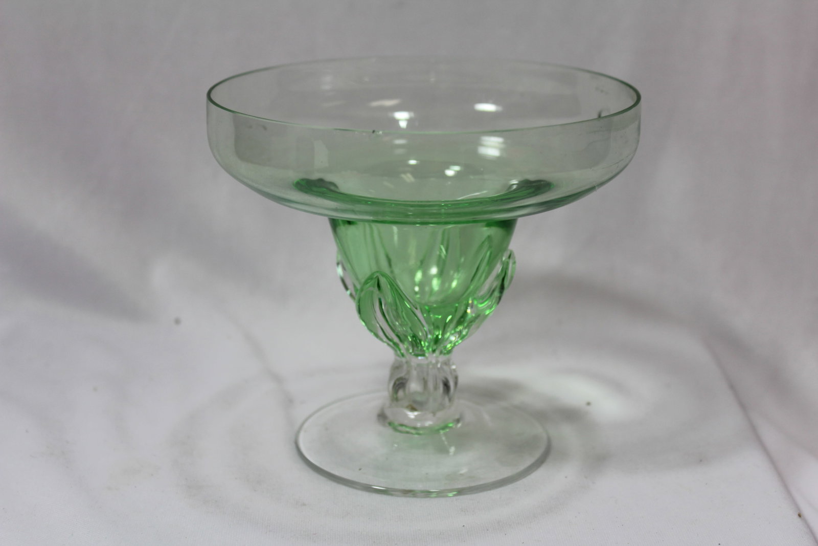 A Green Glass Stem Compote: 4 1/2" tall