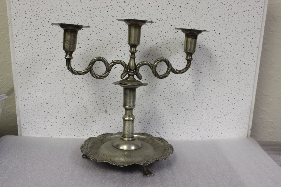 A Hand Hammered Candelabra: 12" tall