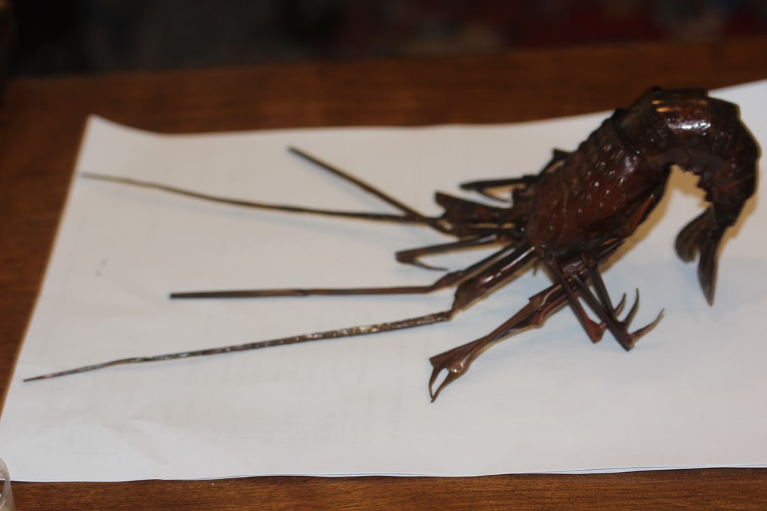 Antique Japanese Copper Crayfish: signed - Meiji period - articulated - approximately 13" long to tip of antena - rare