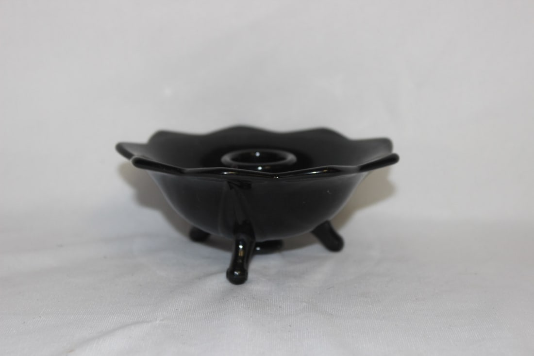 A Glass Candle Stick Holder: 4 1/2" in diameter