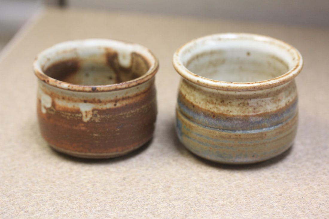 Two Art Pottery Cups: one is signed - 2 5/8" in diameter
