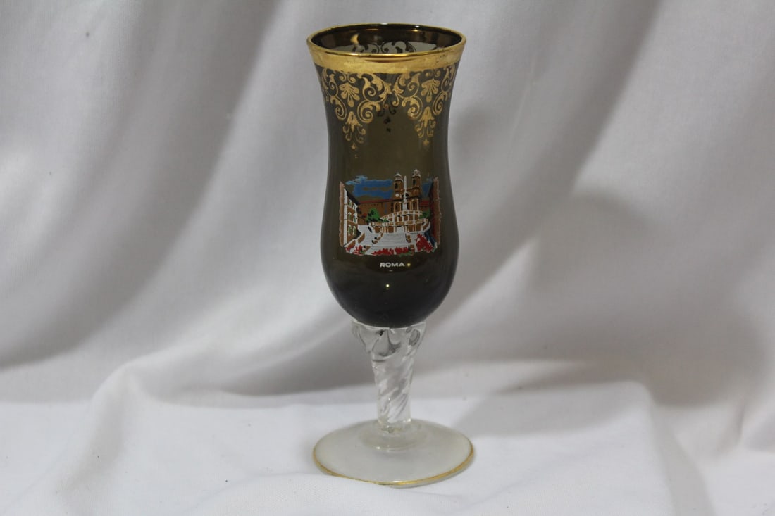 A Painted Vintage Roma Goblet: 5" tall