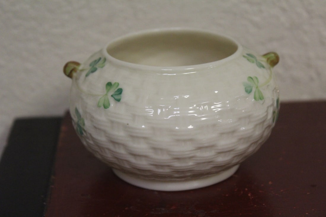 A Belleek Sugar Container: 4" wide