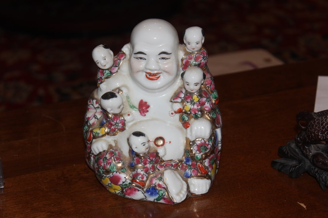 Chinese Ceramic Buddha and Children: 6" tall