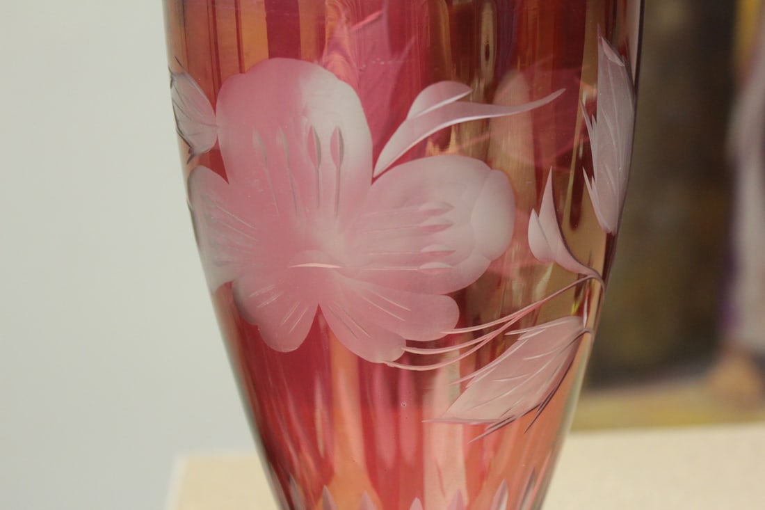 Ruby Red Cut Glass Vase - 4