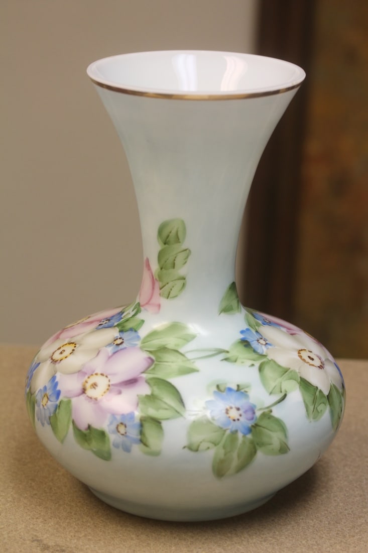 Bristol Glass Vase: hand painted - 9 1/2" tall