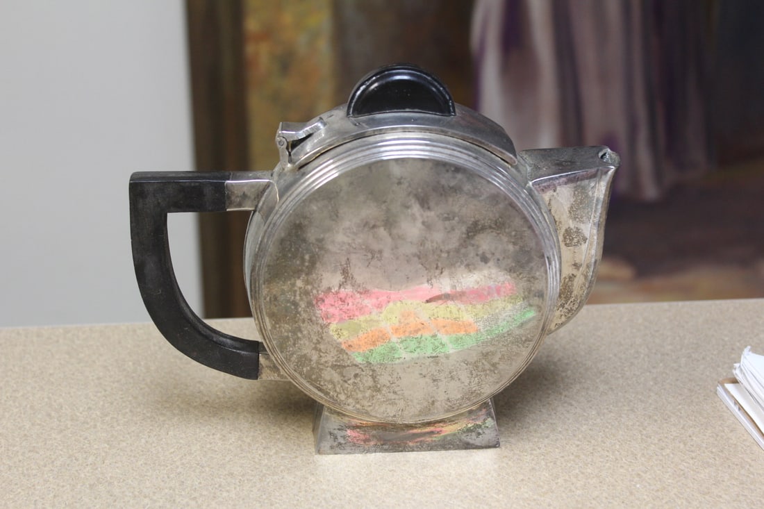 Mid Century Modern Metal Teapot: most likely from the 1960's - 8 inches across, including the handle