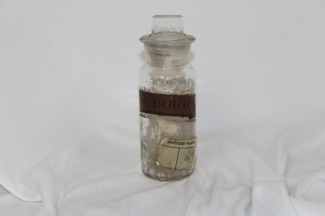An Antique Boric Acid Bottle: P:AC:Boric - P possibly means poison - 5 1/2" tall - rare