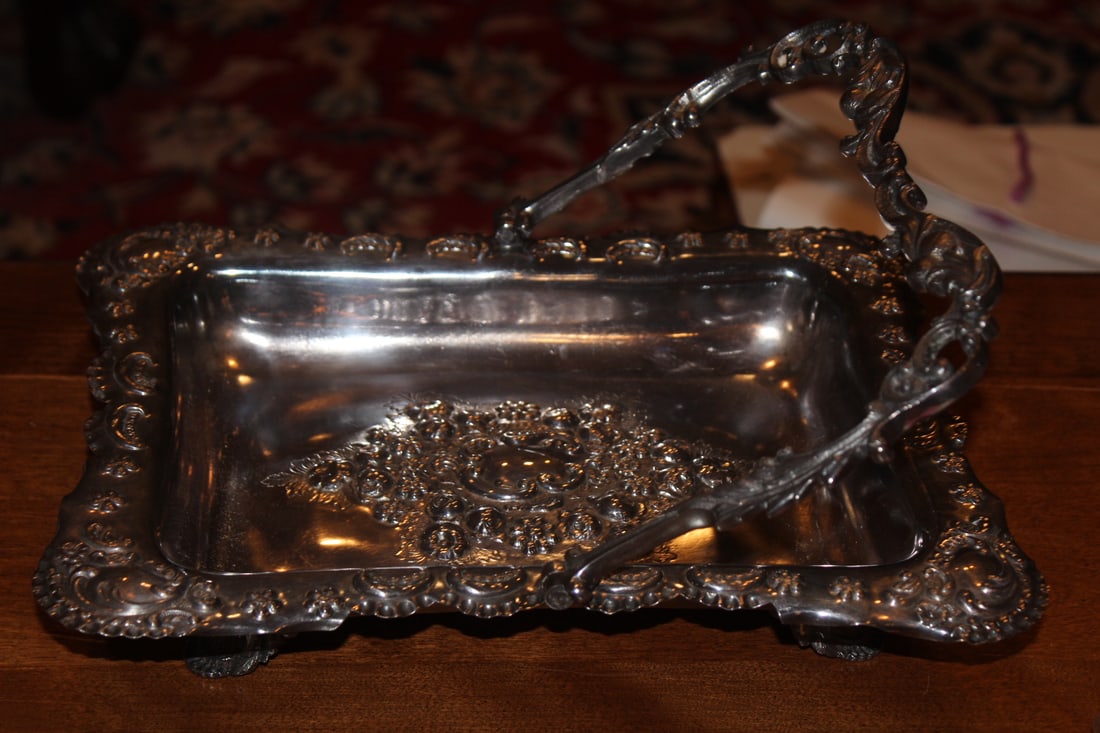 Real Ornate Silverplate Rectangular Basket: footed and rare form - 12" x 9"