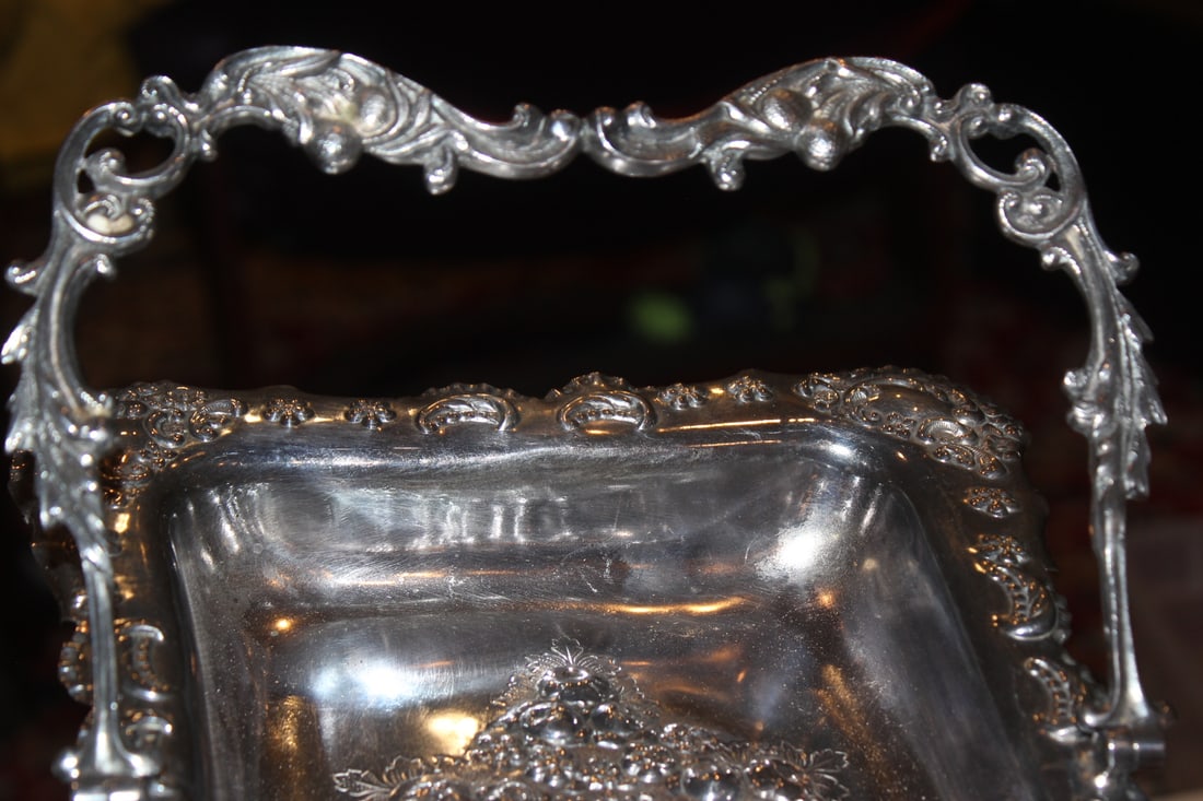 Real Ornate Silverplate Rectangular Basket - 3