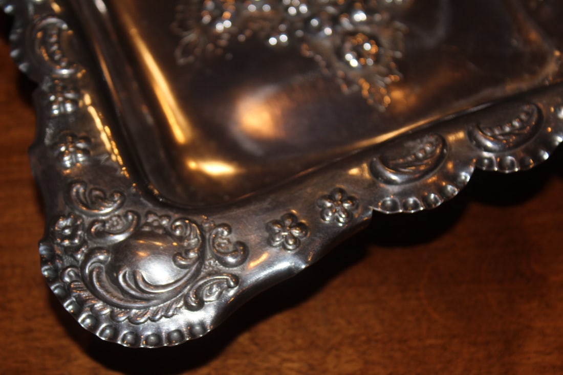 Real Ornate Silverplate Rectangular Basket - 5