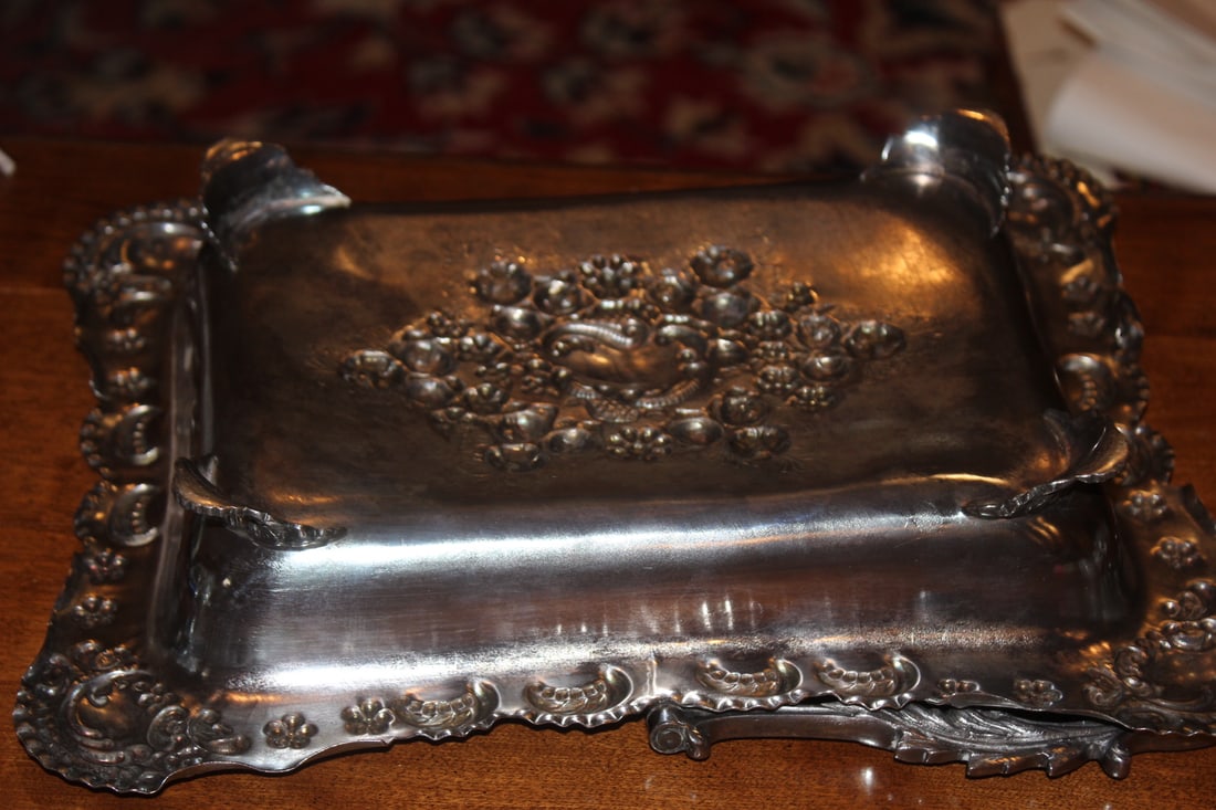 Real Ornate Silverplate Rectangular Basket - 6