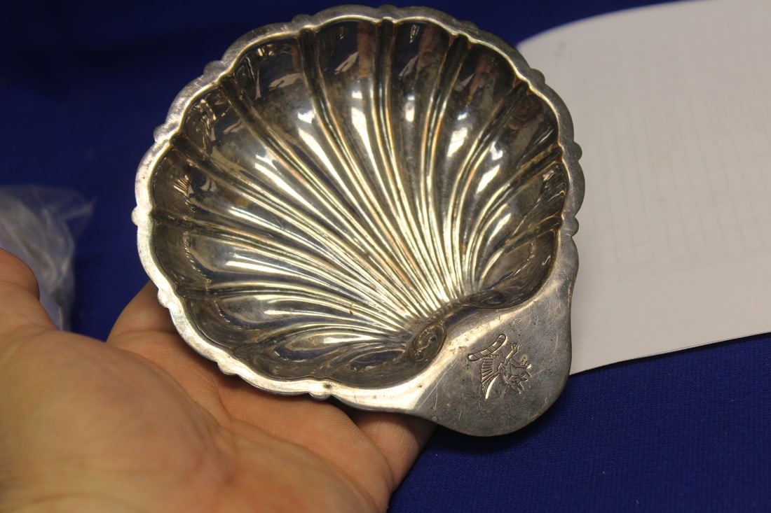 A Rare Silverplated Shell Dish: marked - 5 inches across